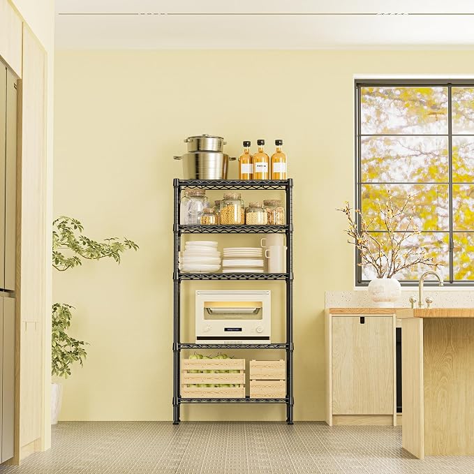 IZEUK 5 Tier Black Metal Storage Shelves, Heavy Duty Wire Shelving Rack - Image 6