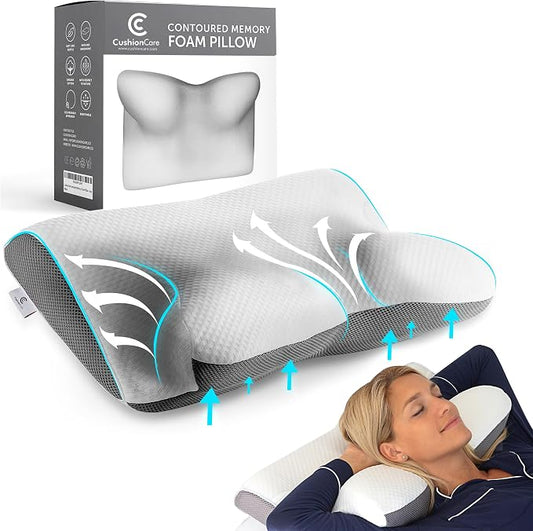 Pillow for Neck and Shoulder Pain Relief – Cervical Memory Foam Contour Pillow by CushionCare