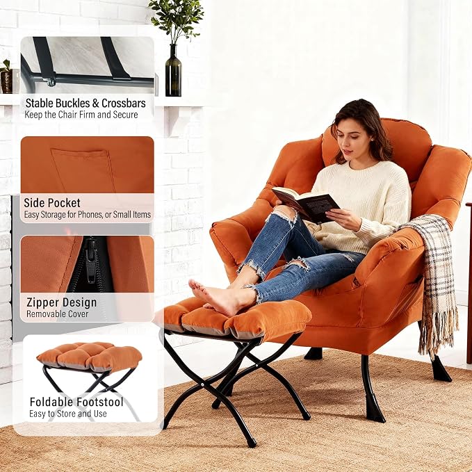 Lazy Chair with Ottoman, Modern Chair with Folding Footrest, Lounge Accent Chair - Image 4