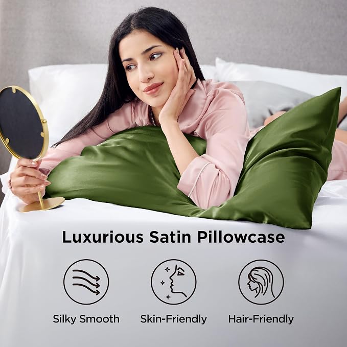 Bedsure Satin Pillowcase 2 Pack Similar to Silk Pillow Cases Standard Size - Image 3