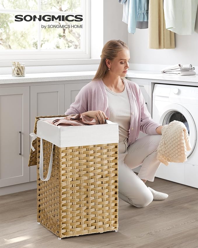 SONGMICS Laundry Hamper with Lid, 17.2 Gallon Synthetic Rattan Clothes Laundry - Field & Grace