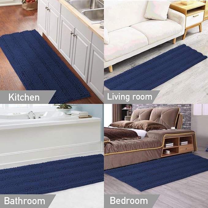 Turquoize Plush Chenille Bathroom Runner 47"x 17" Blue Non Slip Shower Mat - Image 6