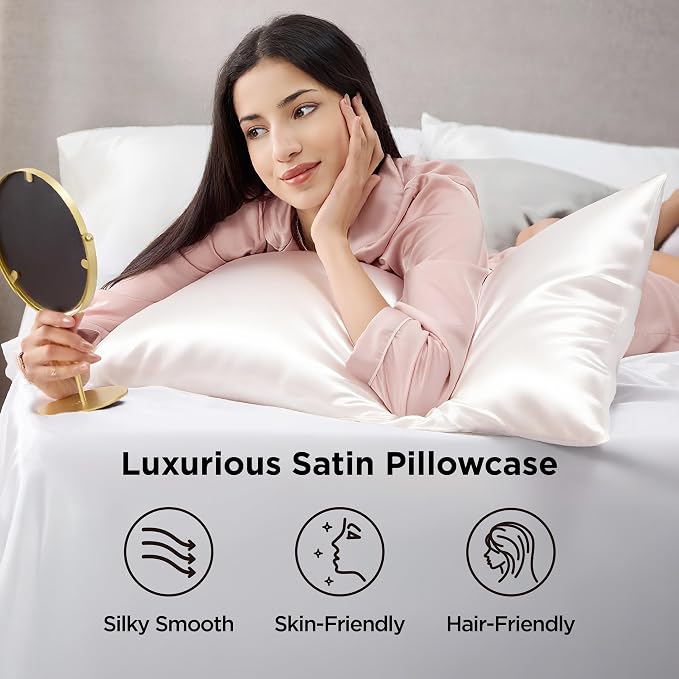 Bedsure Satin Pillowcase 2 Pack Similar to Silk Pillow Cases Standard Size - Image 3