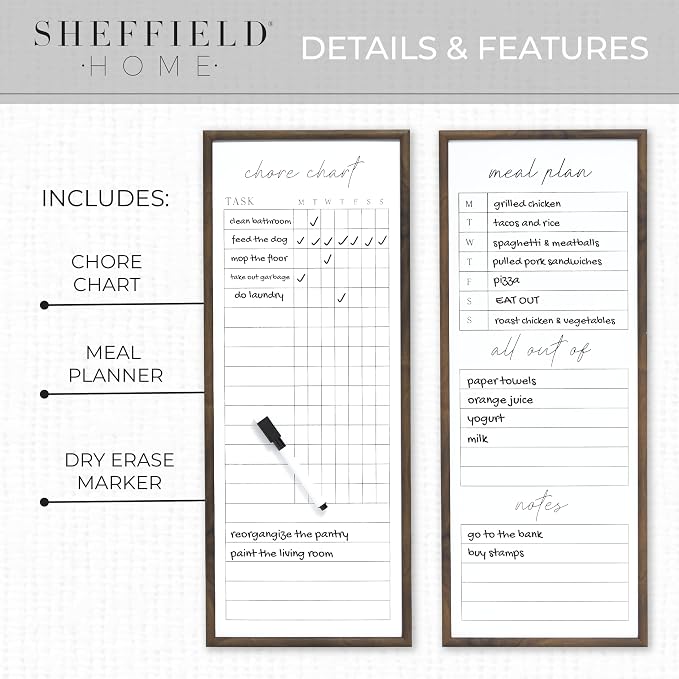Sheffield Home Set of Two Family Planner Dry Erase Boards Featuring, Chore Chart - Field & Grace