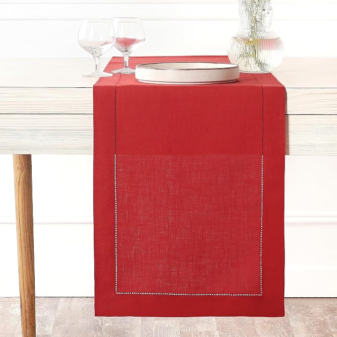D'Moksha Homes Linen Bright Red Table Runner 60 Inches by DMokshaHomes