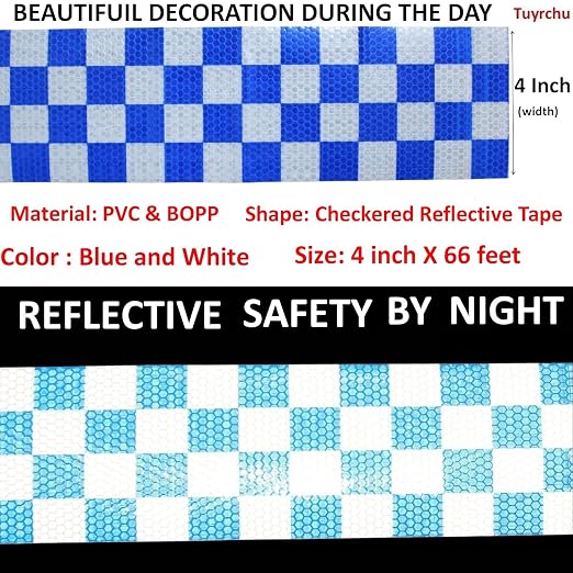 Reflective Tape Blue and White 4 inch X 66 feet, Outdoor Waterproof Hazard - Image 3