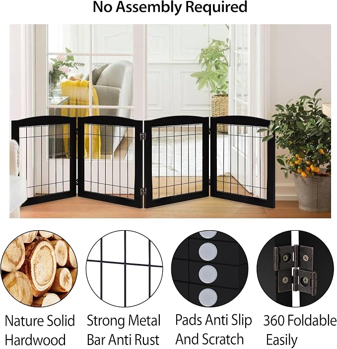 LZRS 4-Panel Extra-Wide Wooden Freestanding Dog Gate: Foldable Solid Wood and - Image 3
