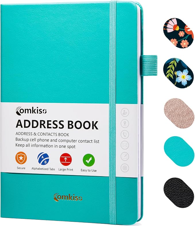 Address Book with Individual Alphabetical Tabs Laminated, Large Print Address by Comkiso