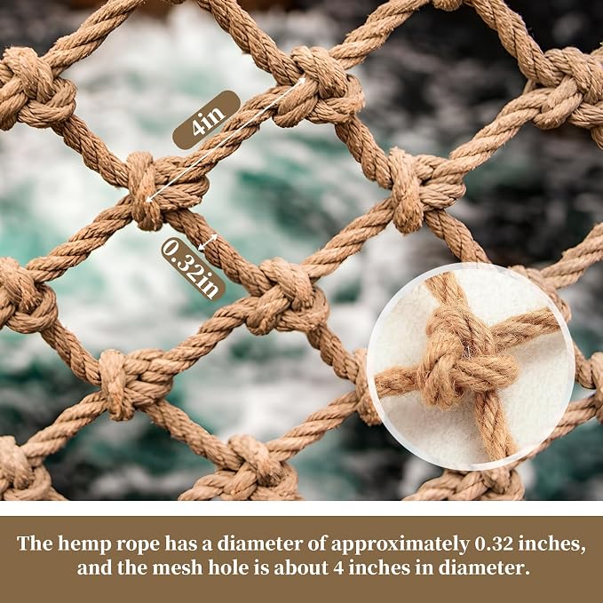 Jute Hemp Rope Net, Heavy Duty Natural Climbing Safety Rope Netting Balcony - Image 4