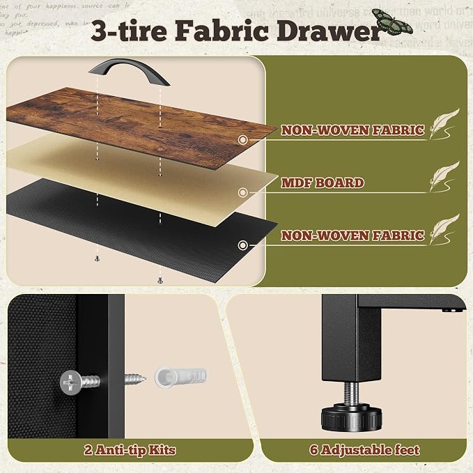 55" W Dresser for Bedroom with 9 Drawers, LED TV Stand with Power Outlets for 45 - Image 8