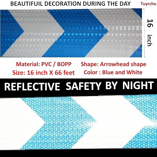 Blue White Reflective Tape Outdoor Waterproof 16 inch, High Visibility Hazard - Image 3