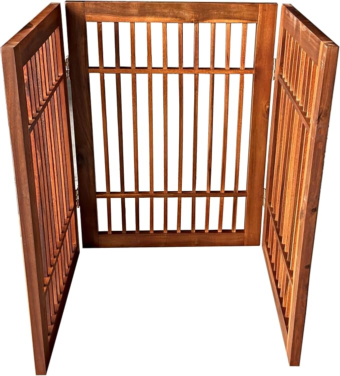 Pet Dog Gate Strong and Durable Freestanding Folding Acacia Hardwood Portable - Image 9