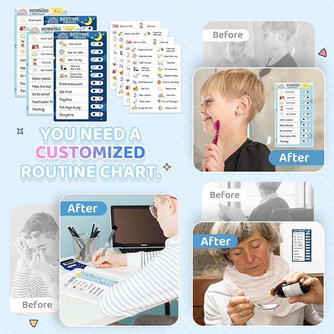 Chore Chart for Kids: Dry Erase Visual Schedule, Magnetic Bedtime/Morning - Image 6