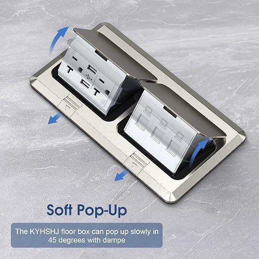 KYHSHJ Dual Pop-Up Floor Electrical Outlet Box Kit，20 Amp Stainless Steel USB - Image 2
