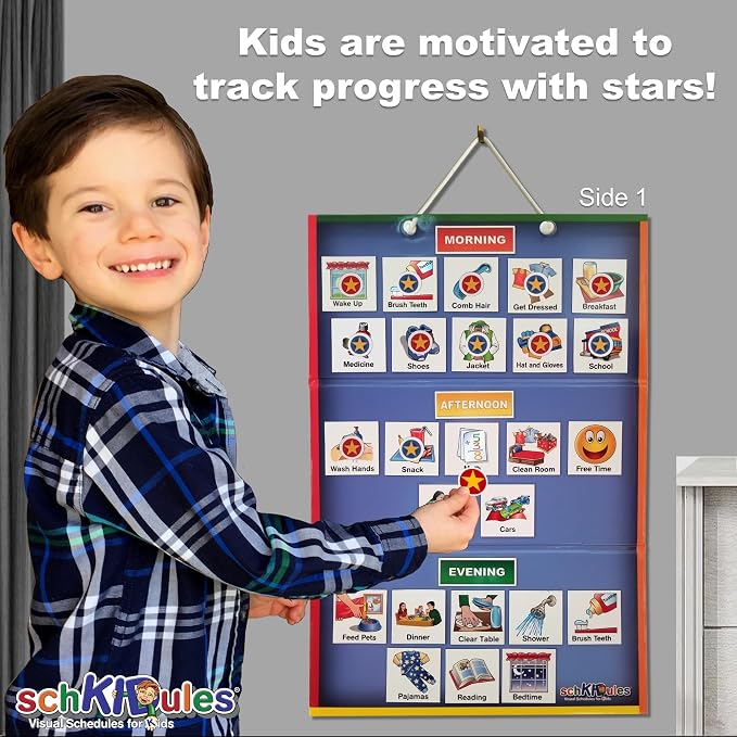 SchKIDules Deluxe Magnetic Visual Schedule & Reward Chart w/189 Colorful - Field & Grace