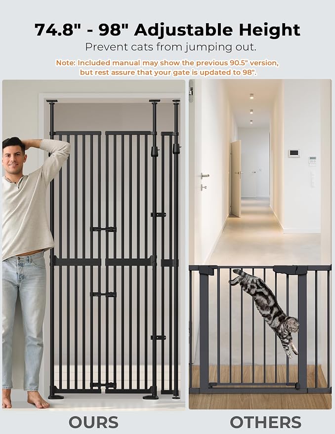 Extra Tall Cat Gate for Doorway: Sprouterie 74.8"-98" Pressure Mount Tall Cat - Image 3