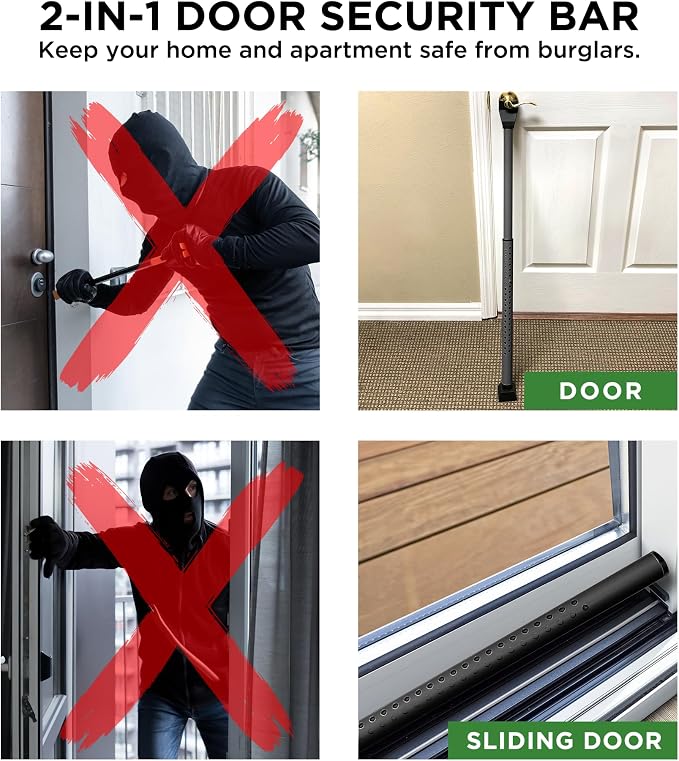 Sliding Door Security Bar, Door Jammer 2-in-1 Adjustable, Door Stoppers - Image 5