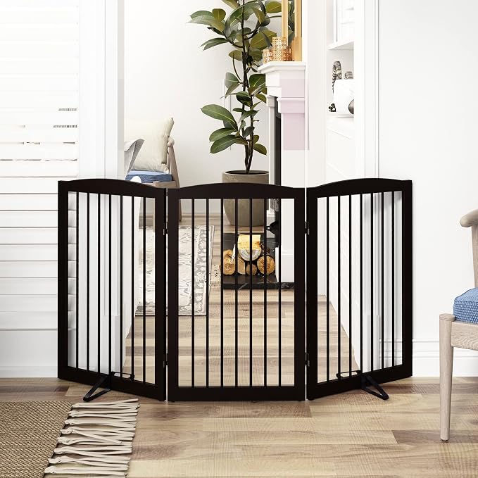 Freestanding Pet Gate for Dogs, Foldable Wooden Dog Gate for House Indoor - Image 2