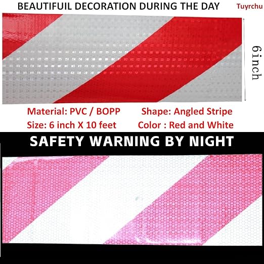 Reflective Tape Red and White 6 inch X 10 feet, Outdoor Waterproof Hazard - Image 3