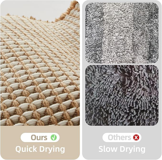 Waffle Bath Mat, Boho Bathroom Rugs Non Slip Washable Super Absorbent Quick Dry - Image 6