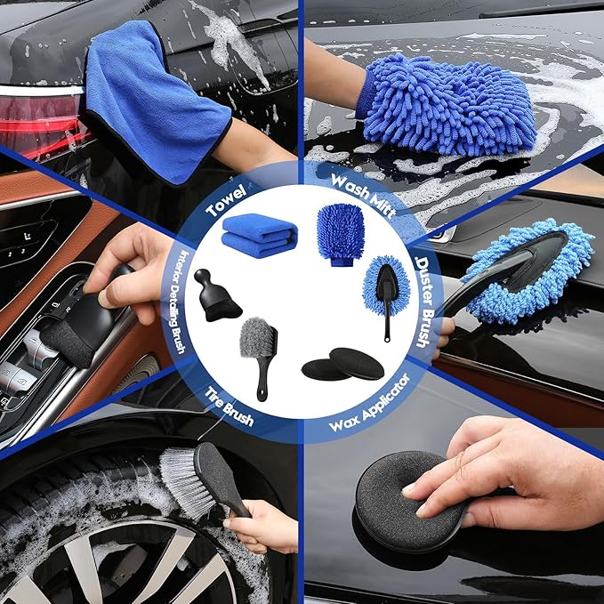 38Pcs Car Detailing Kit, Car Detailing Brush Set, Car Wash Cleaning Kit - Field & Grace