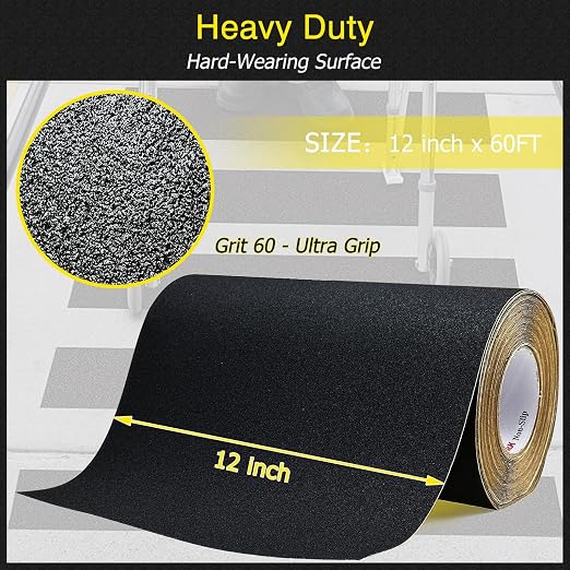 S&X Anti Slip Tape 12 Inch x 60 FT Roll Black Grit 60 Exceptional Traction - Image 2