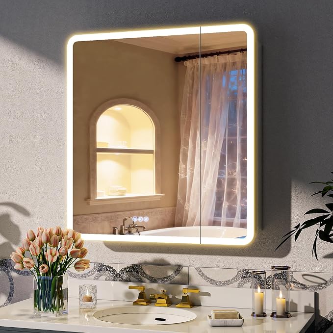 BEAUTYPEAK 30 x 32 LED Bathroom Medicine Cabinet Mirror, Adjustable Shelves - Image 9