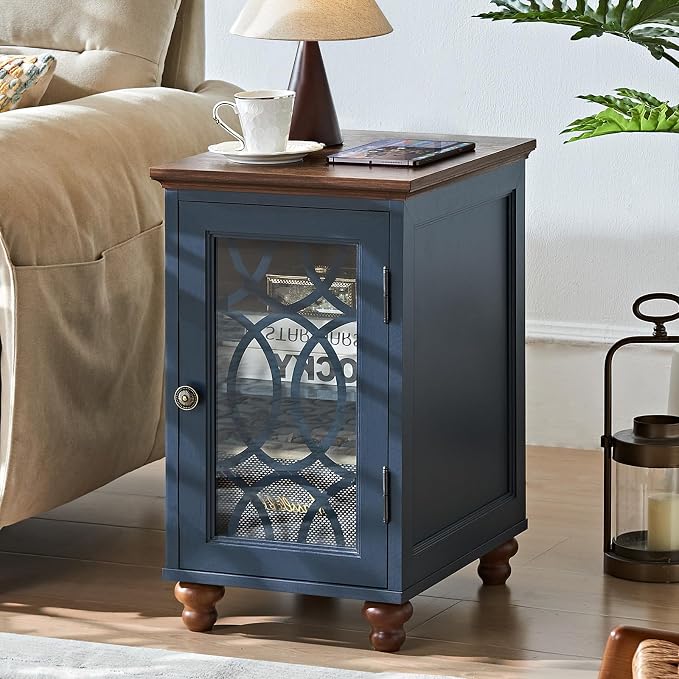 Narrow Side Table with Glass Door, 18 x 14'' Night Stand with Adjustable Shelf - Image 3