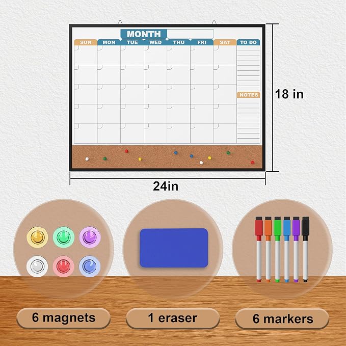 Monthly Calendar Dry Erase Board 24x18 Inch, Double-Sided Whiteboard and - Image 5
