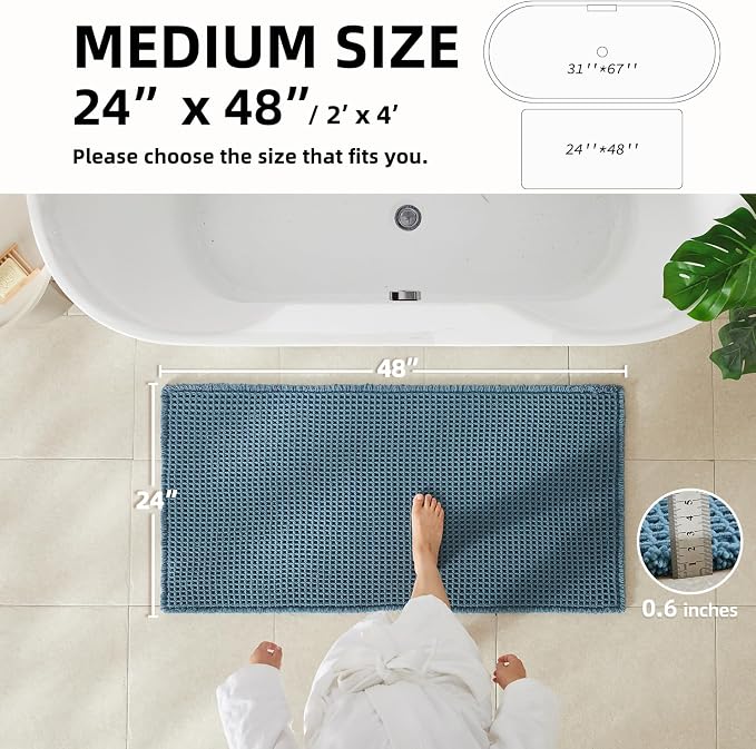 Waffle Bath Mat, Boho Bathroom Rugs Non Slip Washable Super Absorbent Quick Dry - Image 2