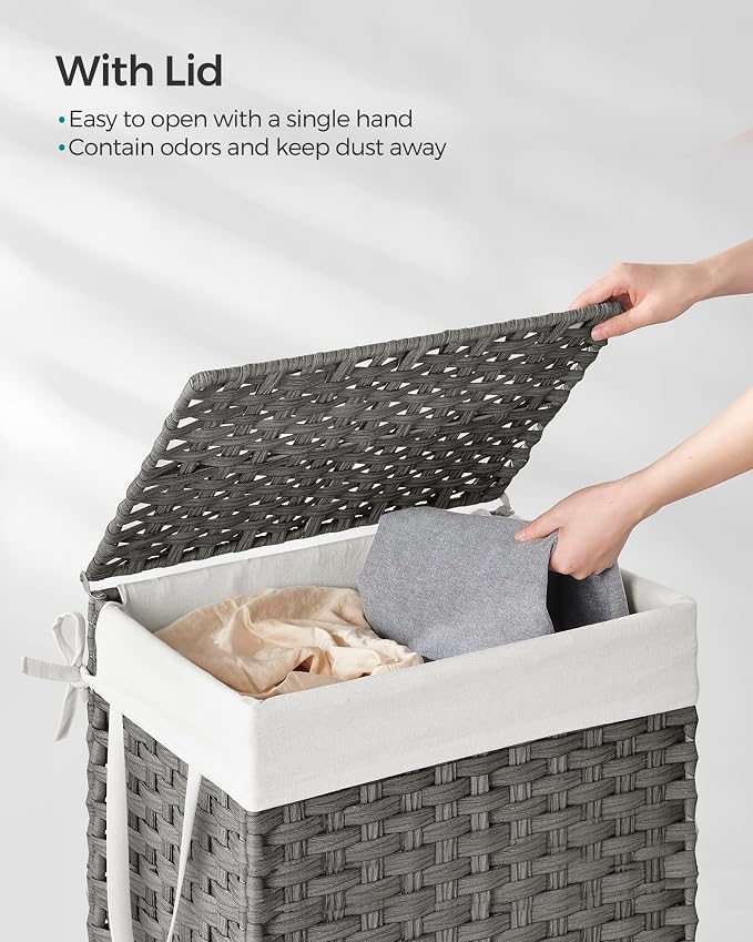 SONGMICS Laundry Hamper with Lid, 23.8 Gallon Synthetic Rattan Clothes Laundry - Image 3
