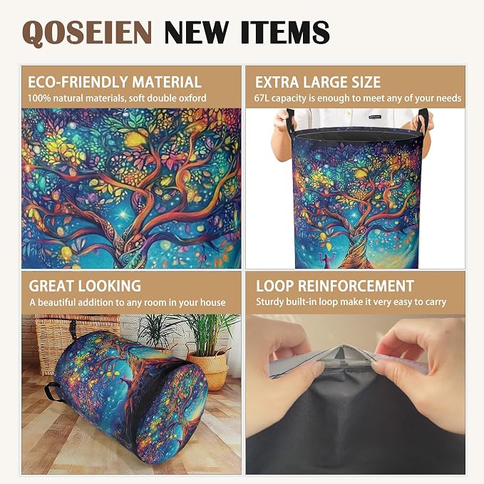 Cosmic Tree Laundry Hamper, Collapsible Laundry Baskets, Tree of Life Dirty - Image 2