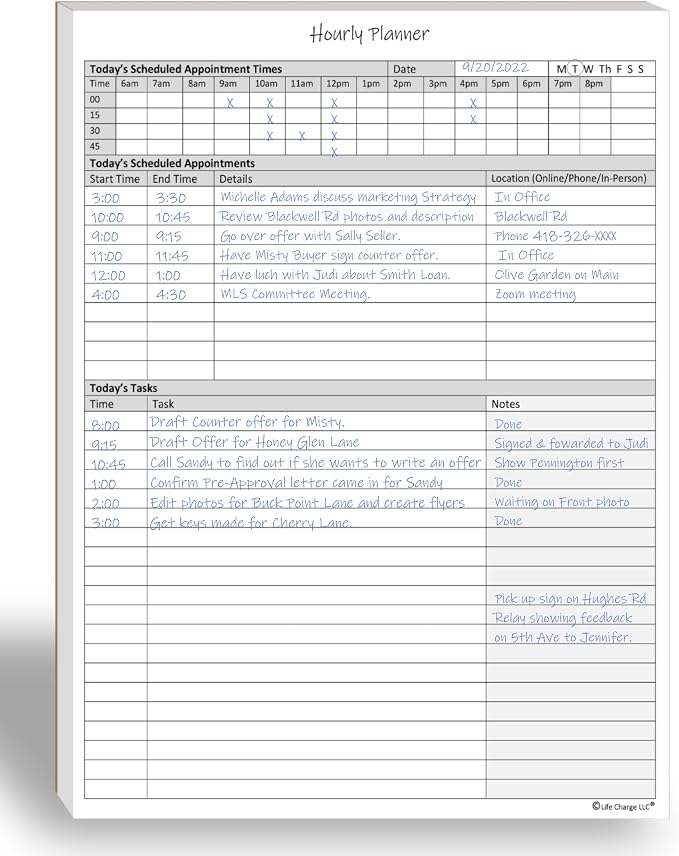 Hourly Planner Notepad. 60 Page Planning Pad w/Appointment Time Block, Task Log - Field & Grace
