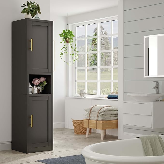67" Tall Narrow Storage Cabinet Metal Bathroom Cabinet - Image 2