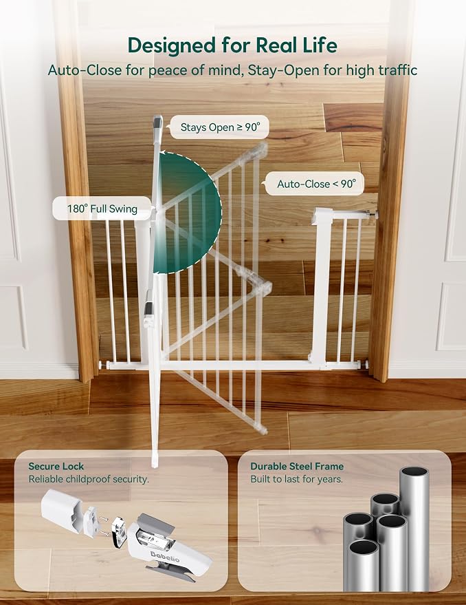 Babelio Metal Baby Gate, 29-43" Auto Close Easy Install Pet Gate PressGuard P7 - Image 5