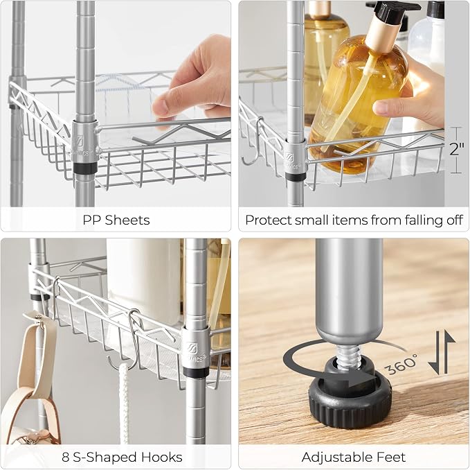 SONGMICS 5-Tier Storage Shelves, Wire Shelving Unit, Kitchen Metal Shelves - Image 4