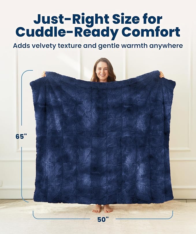 Everlasting Comfort Soft & Comfortable Navy Blue Faux Fur Throw Blanket - Image 5