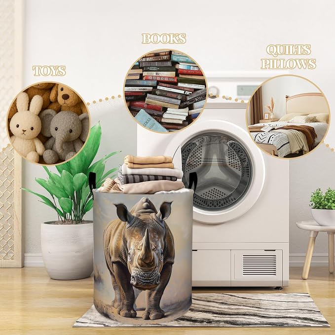 Strong Rhino Desert Wilderness Laundry Basket, Dorm Nursery Foldable Laundry - Image 3