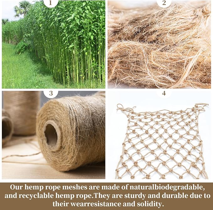 Jute Hemp Rope Net, Heavy Duty Natural Climbing Safety Rope Netting Balcony - Image 6