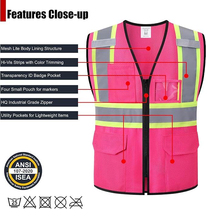 Reflective Safety Vest for Men Women Hi Vis Vest - Image 2
