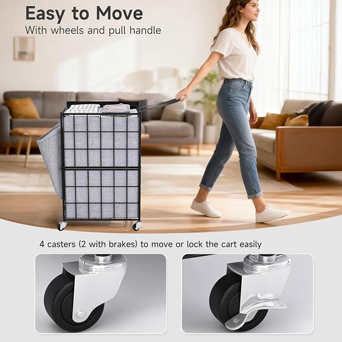 90L Laundry Basket with Wheels, Large Capacity Laundry Hamper with Removable - Field & Grace