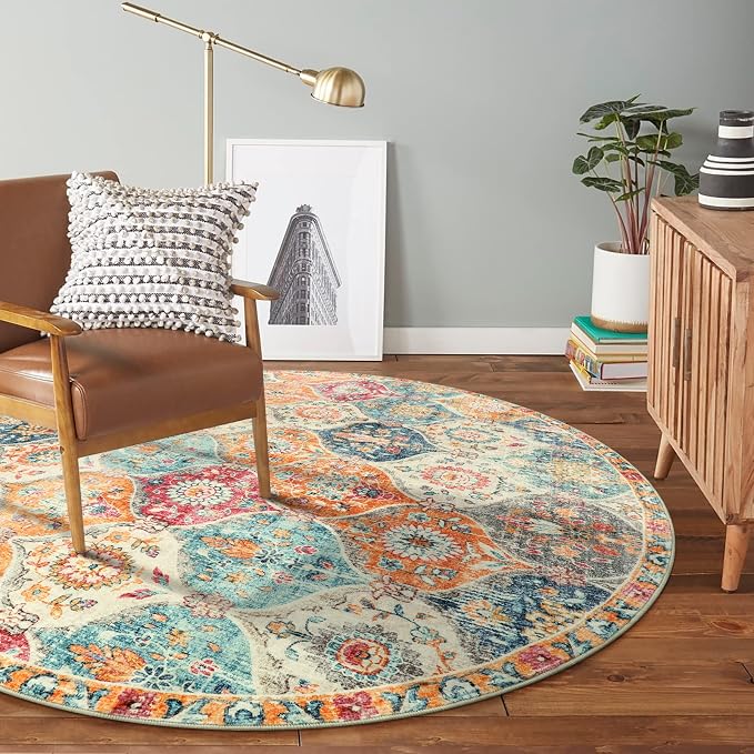 Lahome Moroccan Trellis Washable Round Area Rug, Soft Round Rugs 6ft Ultra-Thin - Image 6