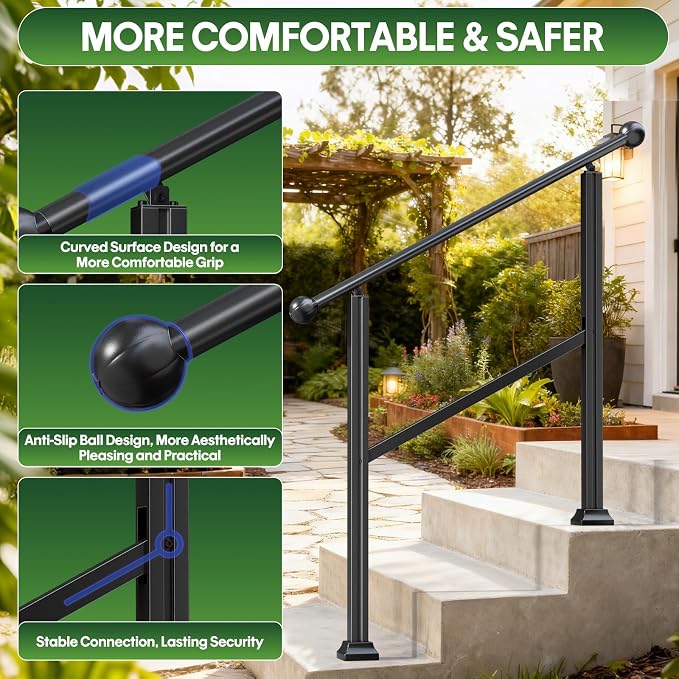 4-Step Outdoor Stair Handrail Kit, Heavy Duty Aluminum Alloy Adjustable Height - Image 5