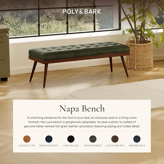 POLY & BARK 55" Tufted Leather Bed Bench - Image 3