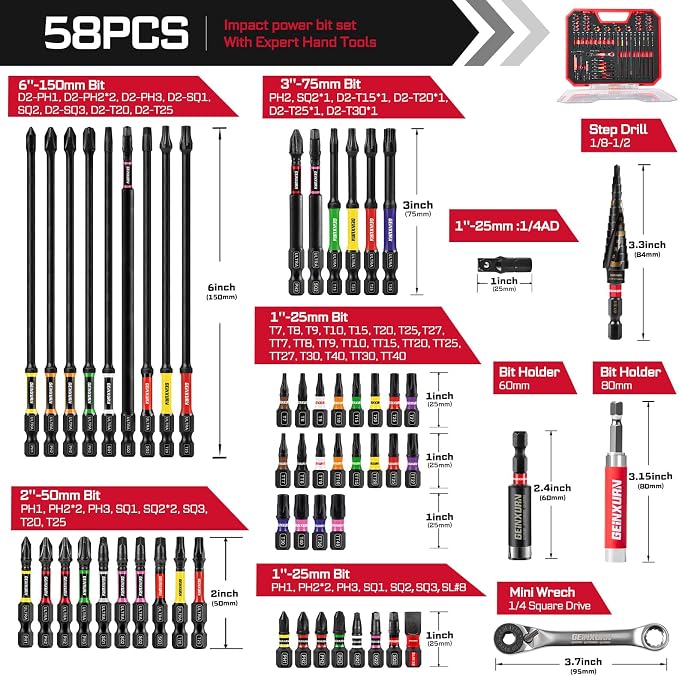 58Pcs Screwdriver Set Include 53Pcs Impact Screwdriver Bits Set, Mini Wrech - Image 2