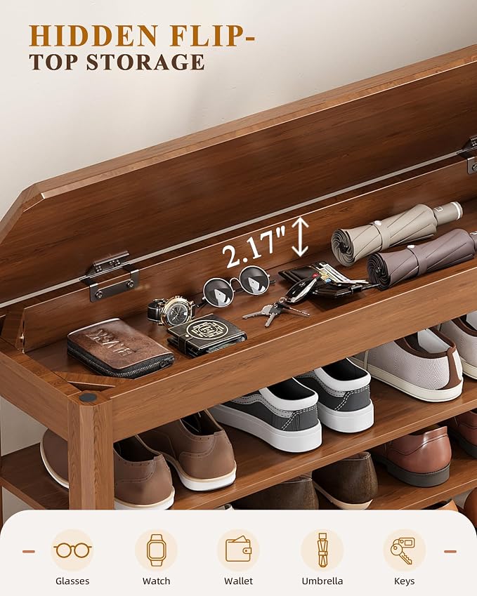 Shoe Rack Bench Seat Rubberwood 3-Tier Wooden Storage Bench 550lbs Compact - Image 7