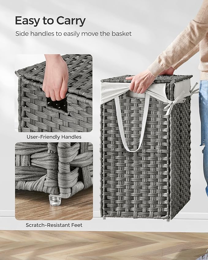 SONGMICS Laundry Hamper with Lid, 23.8 Gallon Synthetic Rattan Clothes Laundry - Image 5