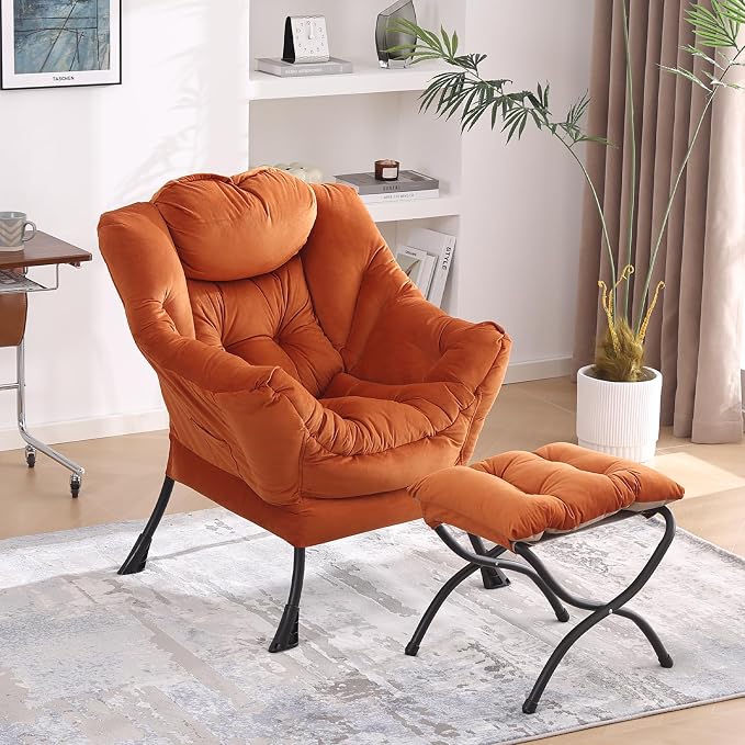 Lazy Chair with Folding Ottoman, Modern Accent Lounge Armchair with Armrests - Image 2