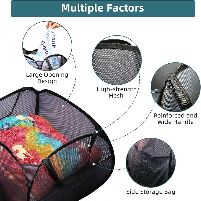 Collapsible Laundry Baskets, 90L Large Foldable Laundry Basket, Durable Mesh - Field & Grace