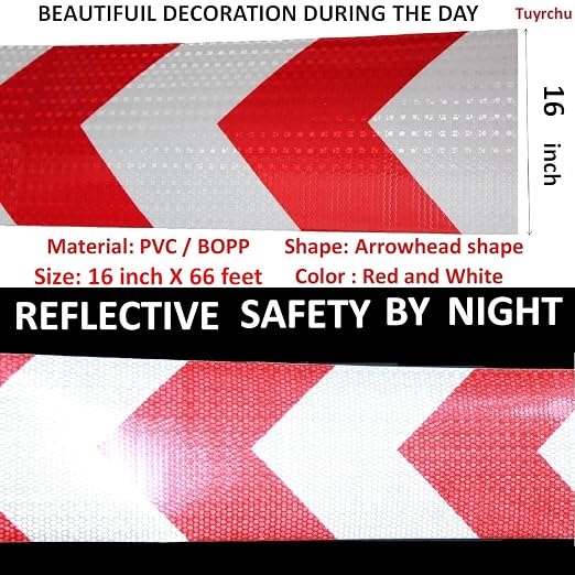 Red White Reflective Tape Outdoor Waterproof 16 inch, High Visibility Hazard - Image 3